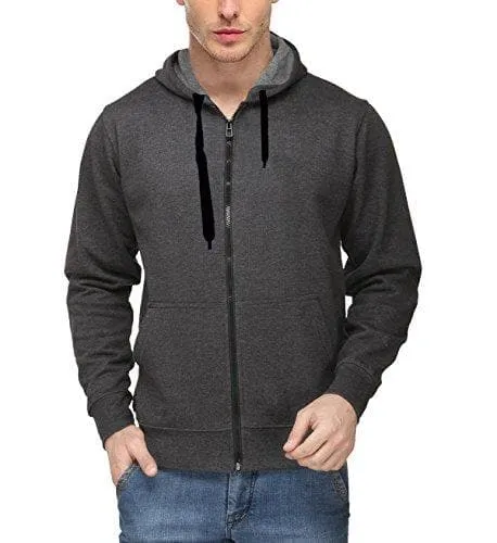 Premium Cotton Blend Pullover Hoodie Sweatshirt With Zip - Charcoal