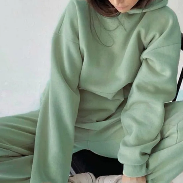 Women Elegant Solid Sets For Women Warm Hoodie Sweatshirts And Long Pant Fashion Two Piece Sets Ladies