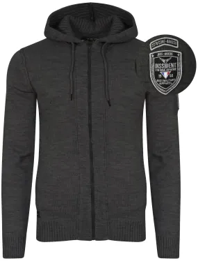 Zissou Zip Through Wool Blend Hooded Cardigan in Charcoal Marl - Dissident