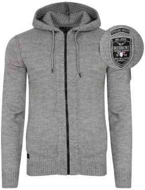 Zissou Zip Through Wool Blend Hooded Cardigan in Mid Grey Marl - Dissident