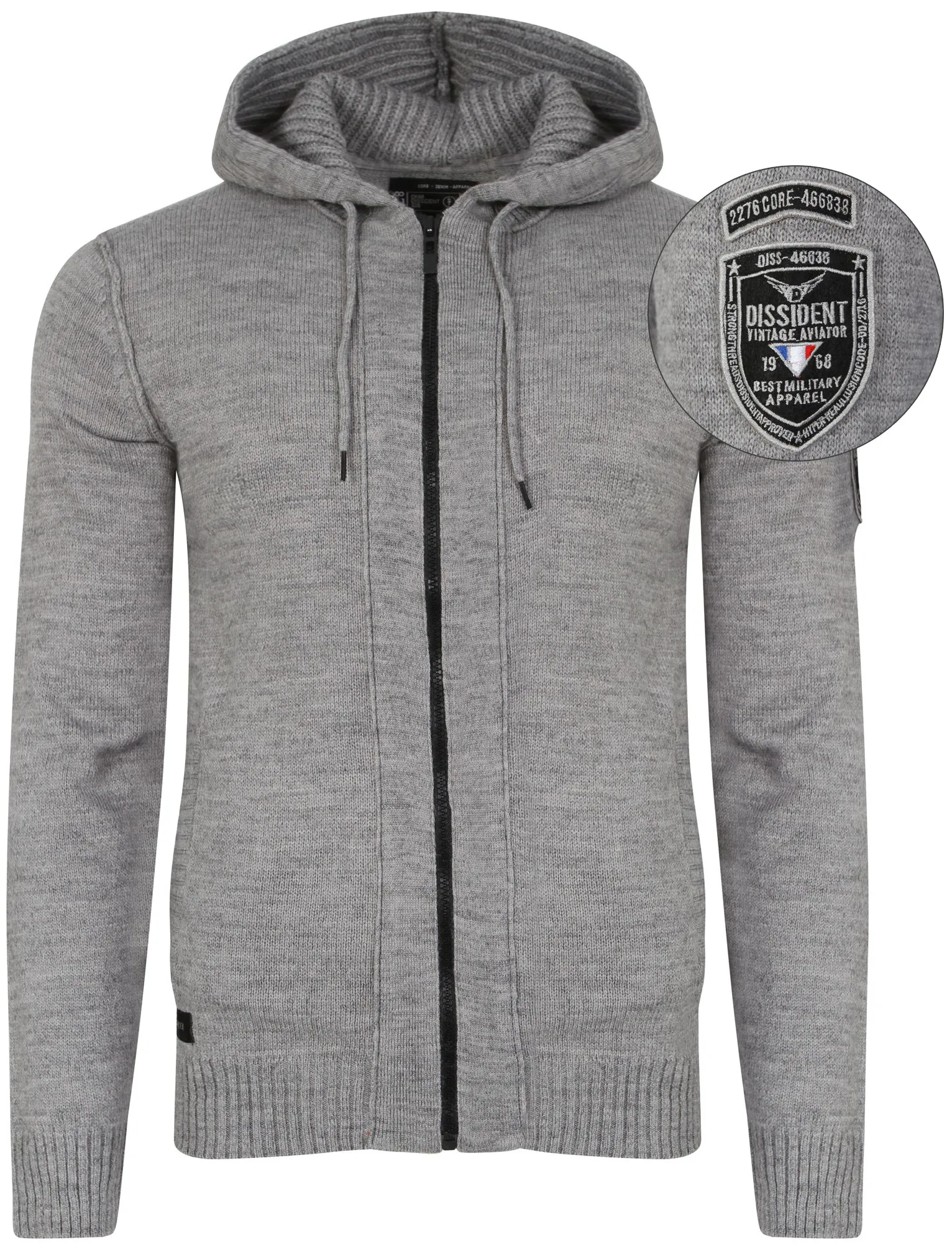 Zissou Zip Through Wool Blend Hooded Cardigan in Mid Grey Marl - Dissident